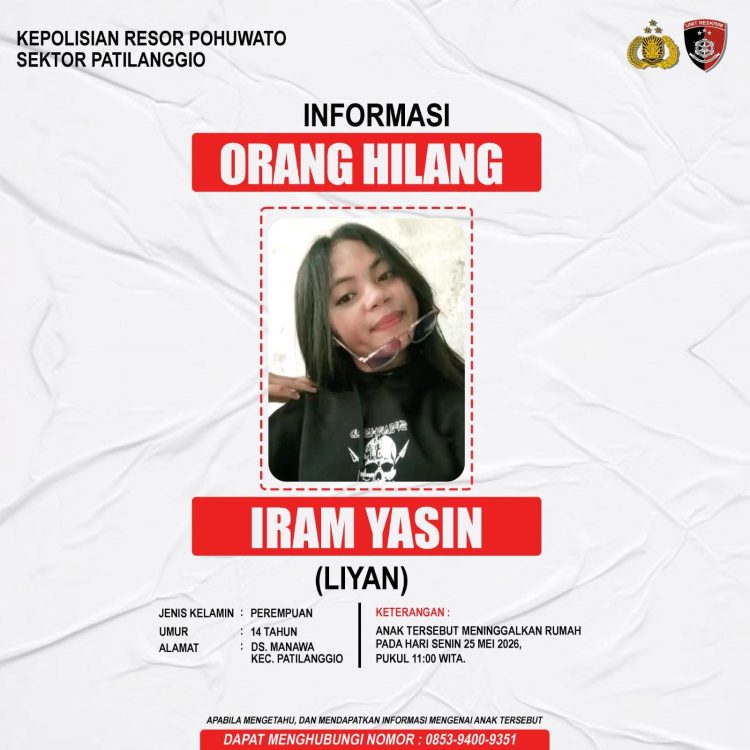 POLSEK PATILANGGIO CARI GADIS 14 TAHUN HILANG SEJAK 25 MEI 2026, WARGA DI MINTA BANTU INFORMASI